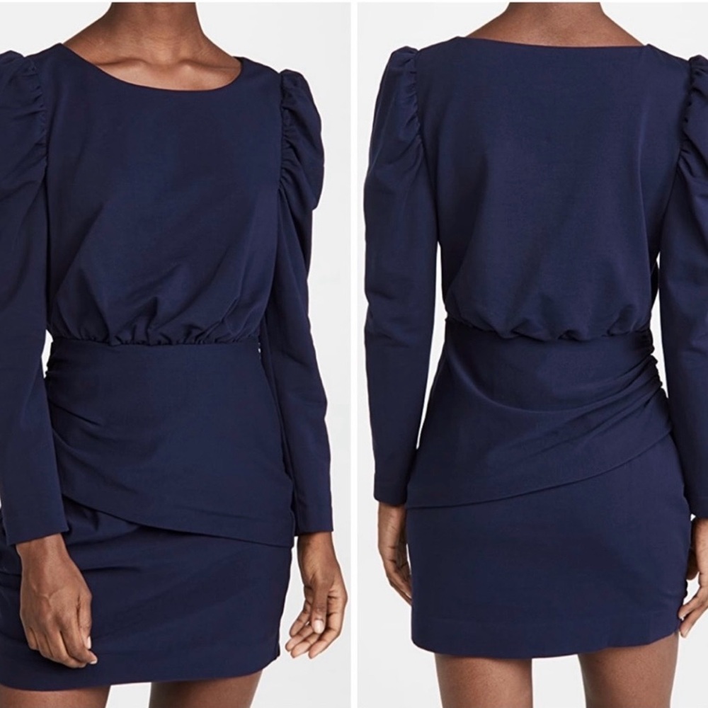 LA VIE REBECCA TAYLOR LS French Terry Mini Dress Midnight Navy Blue NWT